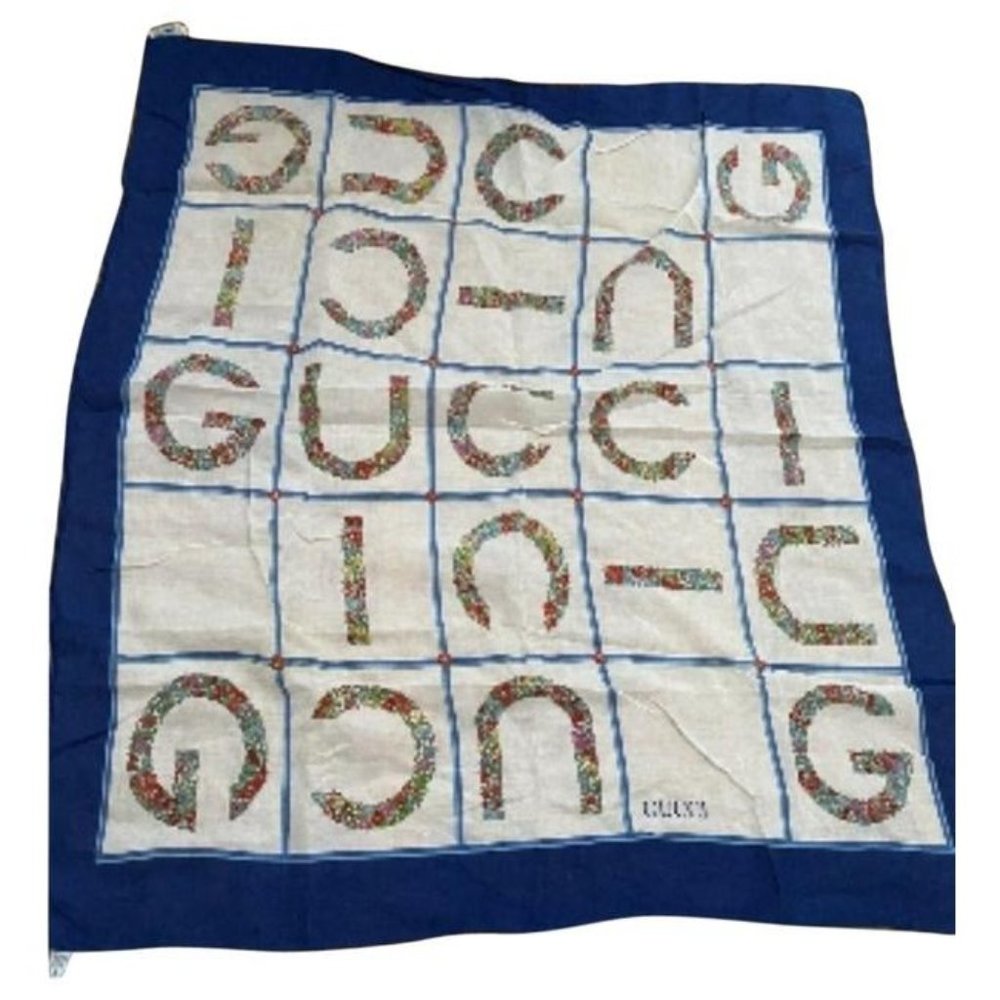 LA-Gucci G Logo Floral Print XL Cotton Scarf